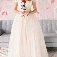 white prom dresses,White A-line Off-the-shoulder Floor-length Tulle Evening Dress Prom Dresses 9668 - Thumbnail 1