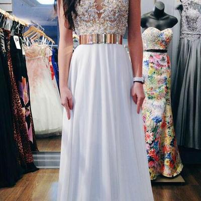 Chiffon luxurious a-line v-neck long empire prom dress,evening dress with beading