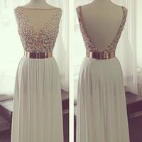 Chiffon Luxurious A-line V-neck Long Empire Prom Dress,Evening Dress With Beading - Thumbnail 1