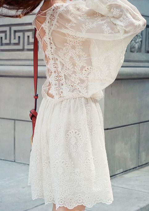 White Back Cross Lace Dress