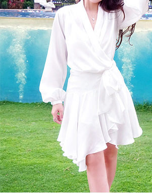 White Silk Robe Dress With Self Tie Belt
