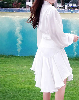 White Silk Robe Dress With Self Tie Belt
