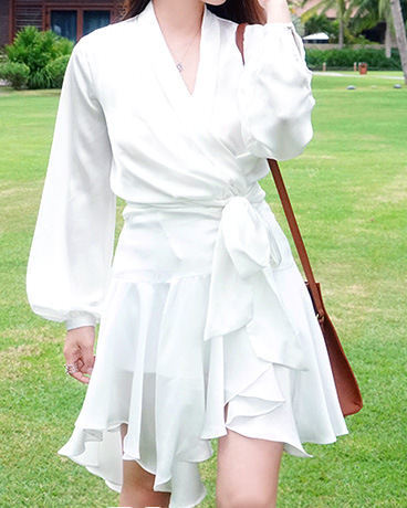 White Silk Robe Dress With Self Tie Belt