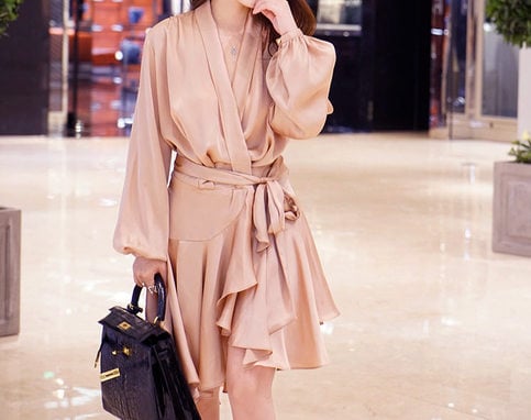 Sueded Silk Robe Dress With Self Tie Belt