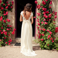 white prom dresses,White A-line V-neck Floor-length Chiffon Evening Dress Prom Dresses 9677 - Thumbnail 1