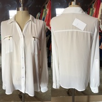 White Zippered Pocket Blouse - L - Thumbnail 1