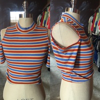 Multistriped Cold shoulder Crop  - Thumbnail 1
