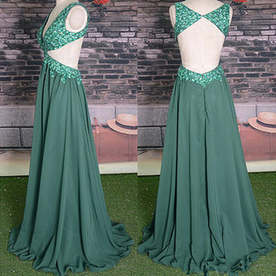 dark green prom dresses,Dark Green A-line V-neck Floor-length Chiffon Evening Dress Prom Dresses 9694