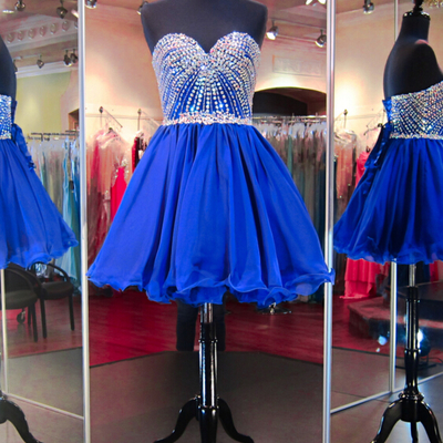 Royal blue homecoming dresses,rhinestone homecoming dresses, fashion homecoming dresses, short prom dresses pst1372