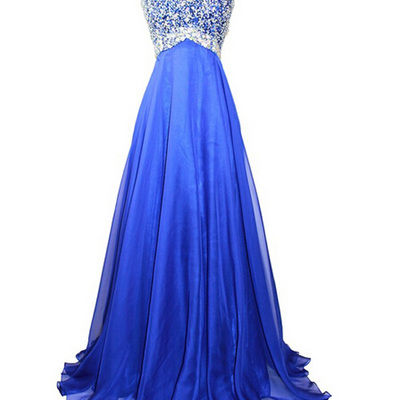 Fitted prom dresses,royal blue a-line one shoulder floor-length chiffon evening dress prom dresses 9698