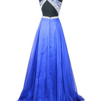fitted prom dresses,Royal Blue A-line One Shoulder Floor-length Chiffon Evening Dress Prom Dresses 9698 - Thumbnail 1