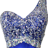 fitted prom dresses,Royal Blue A-line One Shoulder Floor-length Chiffon Evening Dress Prom Dresses 9698 - Thumbnail 2