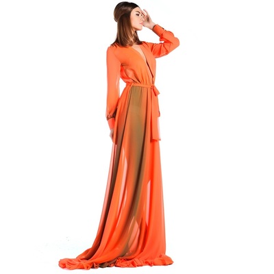 Orange plunge maxi dress