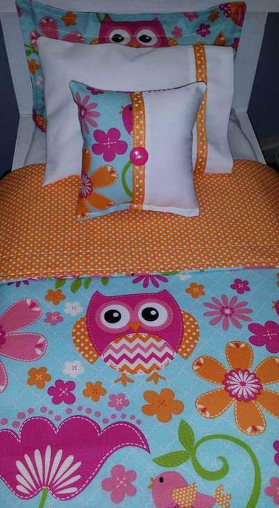 18" Doll Bedding Orange Owl Doll Bedding for American Girl Dolls