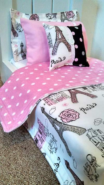 18" Doll Bedding Pink Paris Doll Bedding for American Girl Dolls