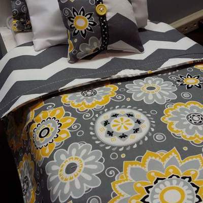 18" doll bedding yellow and gray doll bedding for american girl dolls