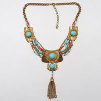 Bohemia Sweater Chain Tassel Necklaces Turquoise Chain - Thumbnail 3
