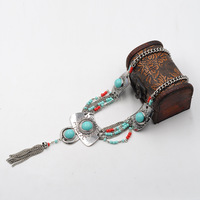 Bohemia Sweater Chain Tassel Necklaces Turquoise Chain - Thumbnail 4