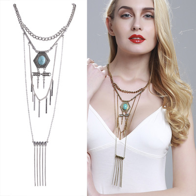 Bohemia Sweater Chain Tassel Turquoise Necklaces