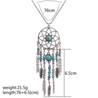Long Sweater Chain Turquoise Necklaces Women Fashion Chain - Thumbnail 2