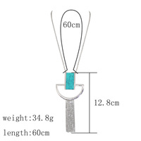 Long Sweater Tassels Chain Turquoise Necklaces Women Fashion Chain - Thumbnail 3