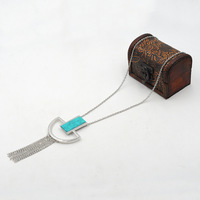 Long Sweater Tassels Chain Turquoise Necklaces Women Fashion Chain - Thumbnail 4