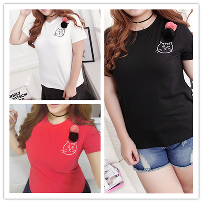 Xl-4xl white/black/red kitty cat pattern t-shirt sp166736