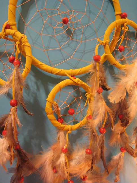 Large Yellow Beaded Dream Catcher