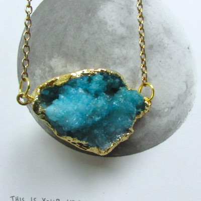 Gold plated turquoise crystal cluster - Thumbnail 4