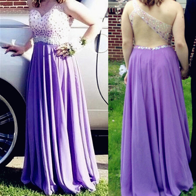 lilac prom dresses,Lilac A-line One Shoulder Floor-length Chiffon Evening Dress Prom Dresses 9712