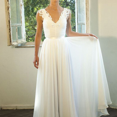 White prom dresses,white a-line v-neck floor-length chiffon evening dress prom dresses 9715