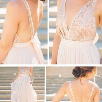 Sexy prom dresses,pearl pink a-line v-neck floor-length chiffon evening dress prom dresses 9721