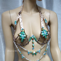 Turquoise and Gold Rihanna Diamond Samba Bra Cosplay Dance Costume Rave Bra Halloween Burlesque Show Girl - Thumbnail 3