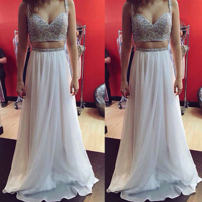 Diy prom dresses,white a-line straps floor-length chiffon evening dress prom dresses 9738