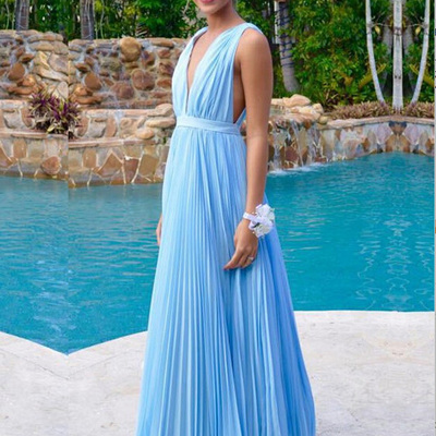 Sparkly prom dresses,blue a-line v-neck floor-length chiffon evening dress prom dresses 9782