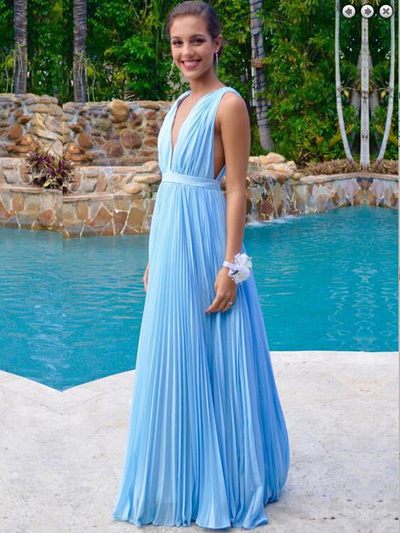 sparkly prom dresses,Blue A-line V-neck Floor-length Chiffon Evening Dress Prom Dresses 9782