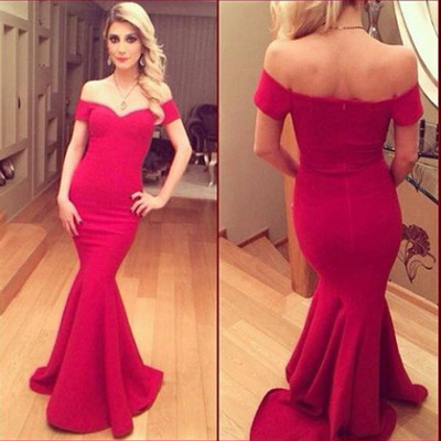 red prom dresses,Trumpet Mermaid Off-the-shoulder Court Train Elastic Woven Satin Evening Dress Prom Dresses 9792