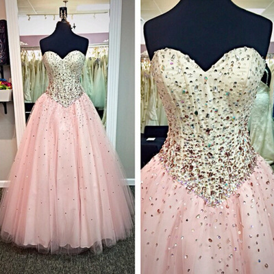 beautiful prom dresses,Pink A-line Sweetheart Floor-length Tulle Evening Dress Prom Dresses 9793