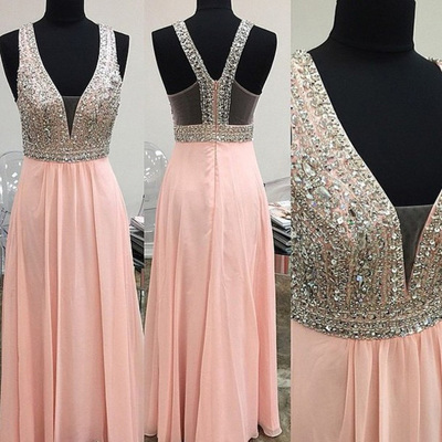 Pink prom dresses,pearl pink a-line straps floor-length chiffon evening dress prom dresses 9799