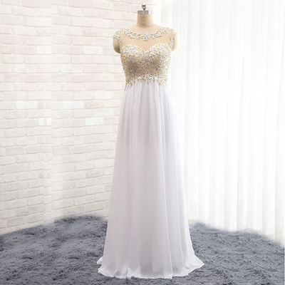 White prom dress formal dresses evening wear pst1268