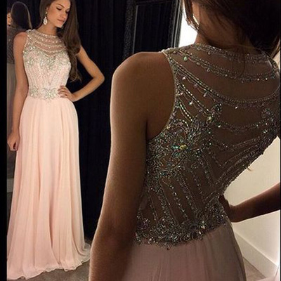 Pink prom dresses,pearl pink a-line scoop floor-length chiffon evening dress prom dresses 9818