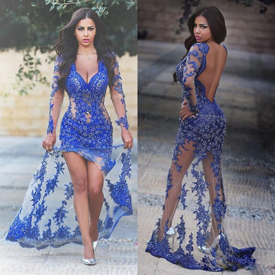 Royal blue prom dresses,royal blue sheath column straps sweep brush train tulle evening dress prom dresses 9820