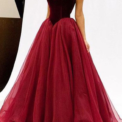 Prom dresses strapless,burgundy a-line sweetheart floor-length tulle evening dress prom dresses 9821