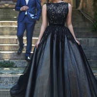 black prom dresses,Black A-line Bateau Floor-length Tulle Evening Dress Prom Dresses 9824 - Thumbnail 2
