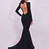 open back prom dresses,Black Trumpet Mermaid High Neck Sweep Brush Train Chiffon Evening Dress Prom Dresses 9832 - Thumbnail 1