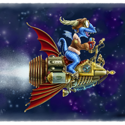 Steampunk rocket dragon