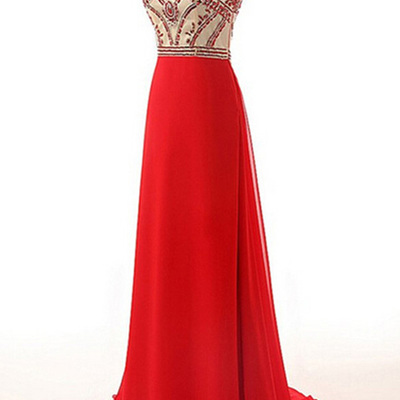 Red prom dresses,red a-line scoop floor-length chiffon evening dress prom dresses 9836