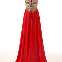 red prom dresses,Red A-line Scoop Floor-length Chiffon Evening Dress Prom Dresses 9836 - Thumbnail 1