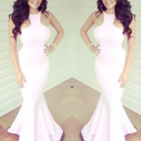 different prom dresses,Fuchsia Trumpet Mermaid Scoop Sweep Brush Train Elastic Woven Satin Evening Dress Prom Dresses 9844 - Thumbnail 1