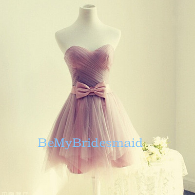 Lovely tulle short sweetheart prom dress with bow, cute prom dresses, homecoming dresses
